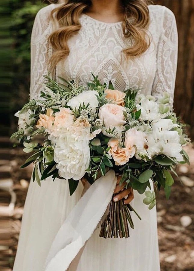 Beach Gorgeous Lace A Line Appliqued Open Back Wedding Dress With Long