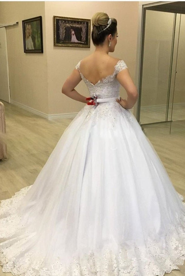 Luxurious Beading Appliques Off-the-Shoulder Tulle Wedding Dress