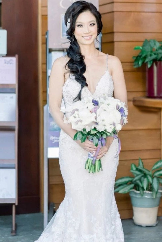 Beaded Lace Mermaid Spaghetti Straps Sleeveless Wedding Dresses