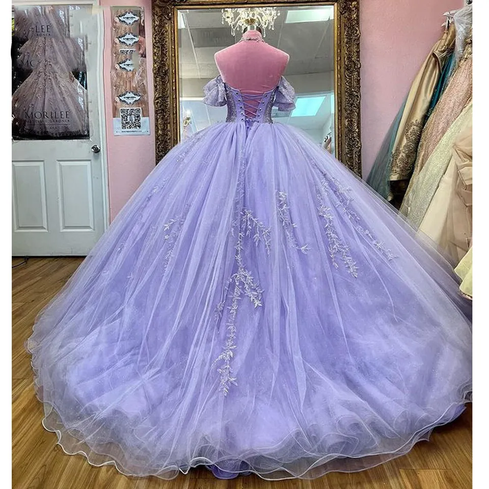 Lavender Beaded Tulle Quinceanera Dresses Ball Gown Dress