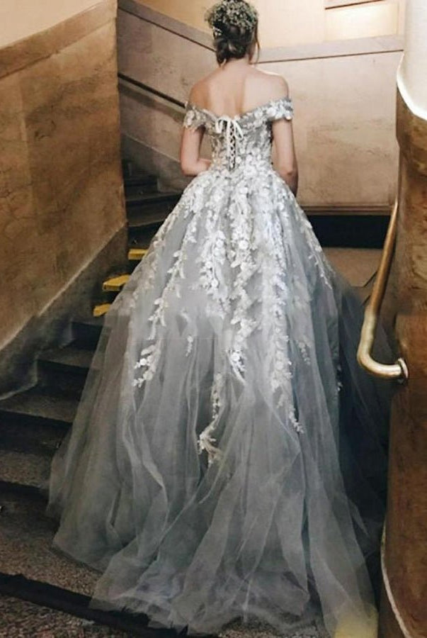 Beautiful Princess Off-the-Shoulder Lace-Up Appliques Wedding Dresses