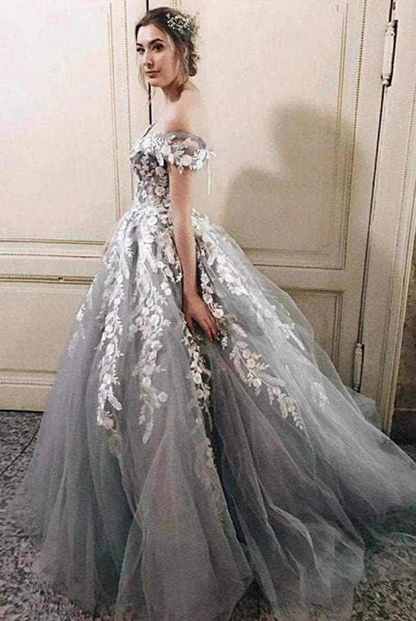 Beautiful Princess Off-the-Shoulder Lace-Up Appliques Wedding Dresses