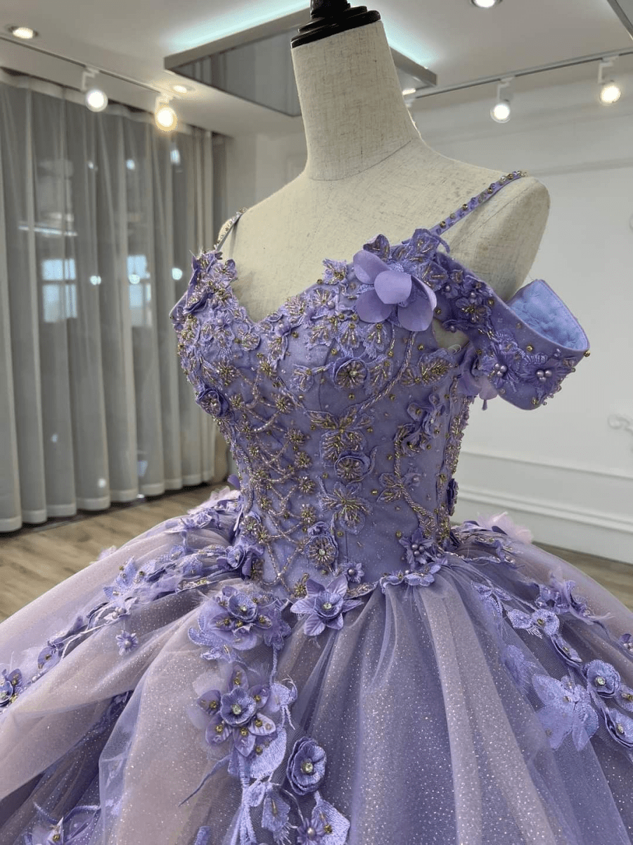 A Line Organza Off-the-Shoulder Lavender Quinceanera Dress