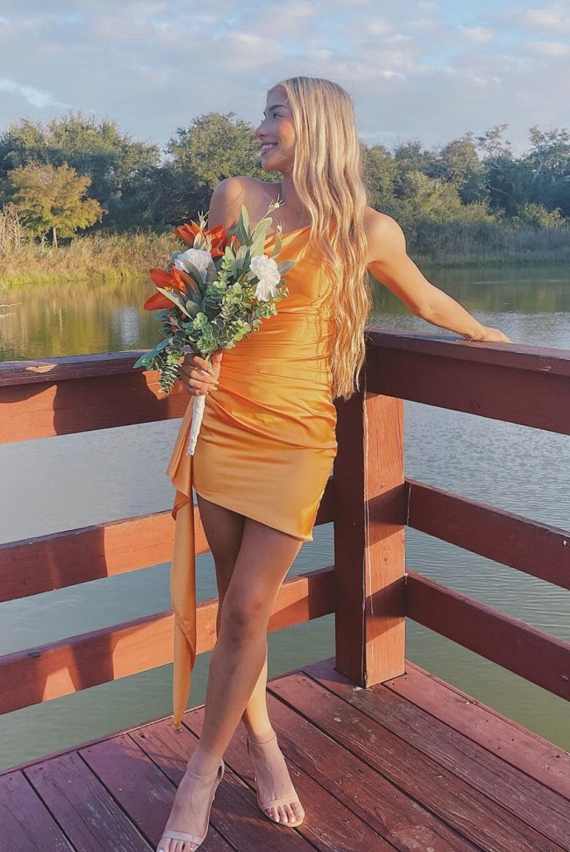 Begonia | Orange -Sheath One Shoulder Homecoming Dresses With Train
