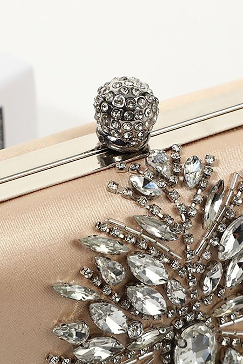 Beige Rhinestones Square Party Handbag - KissProm