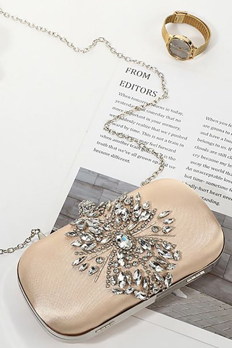 Beige Rhinestones Square Party Handbag - KissProm