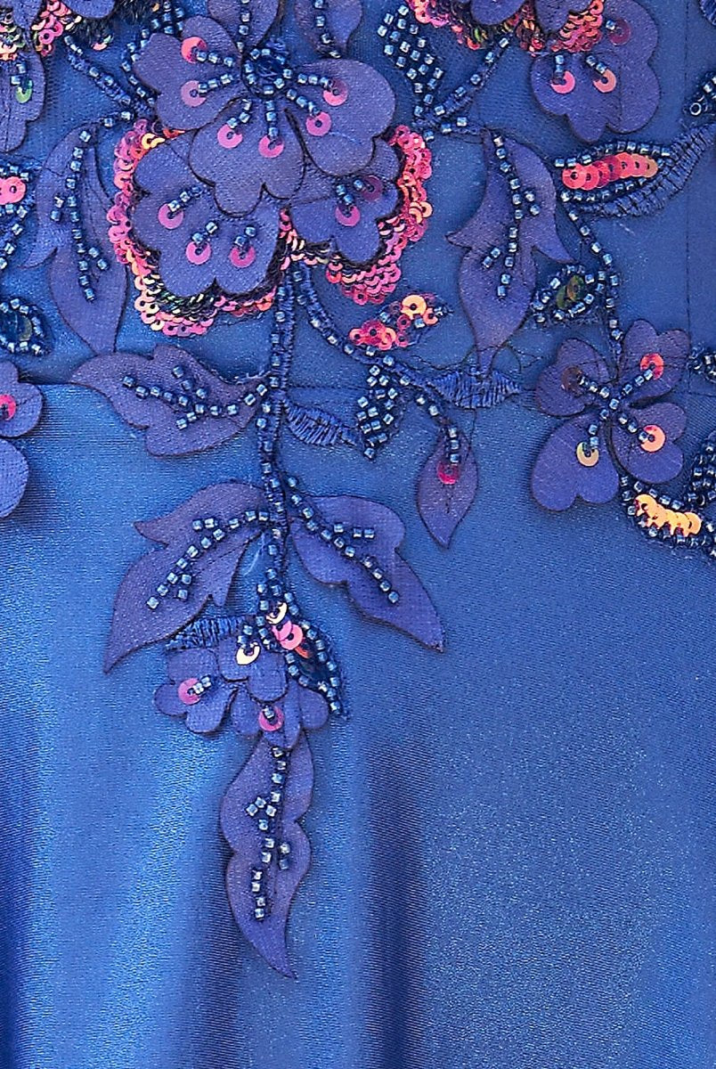 Bex | Royal Blue - A Line Satin V Neck Sequined Homecoming Dresses with Appliques