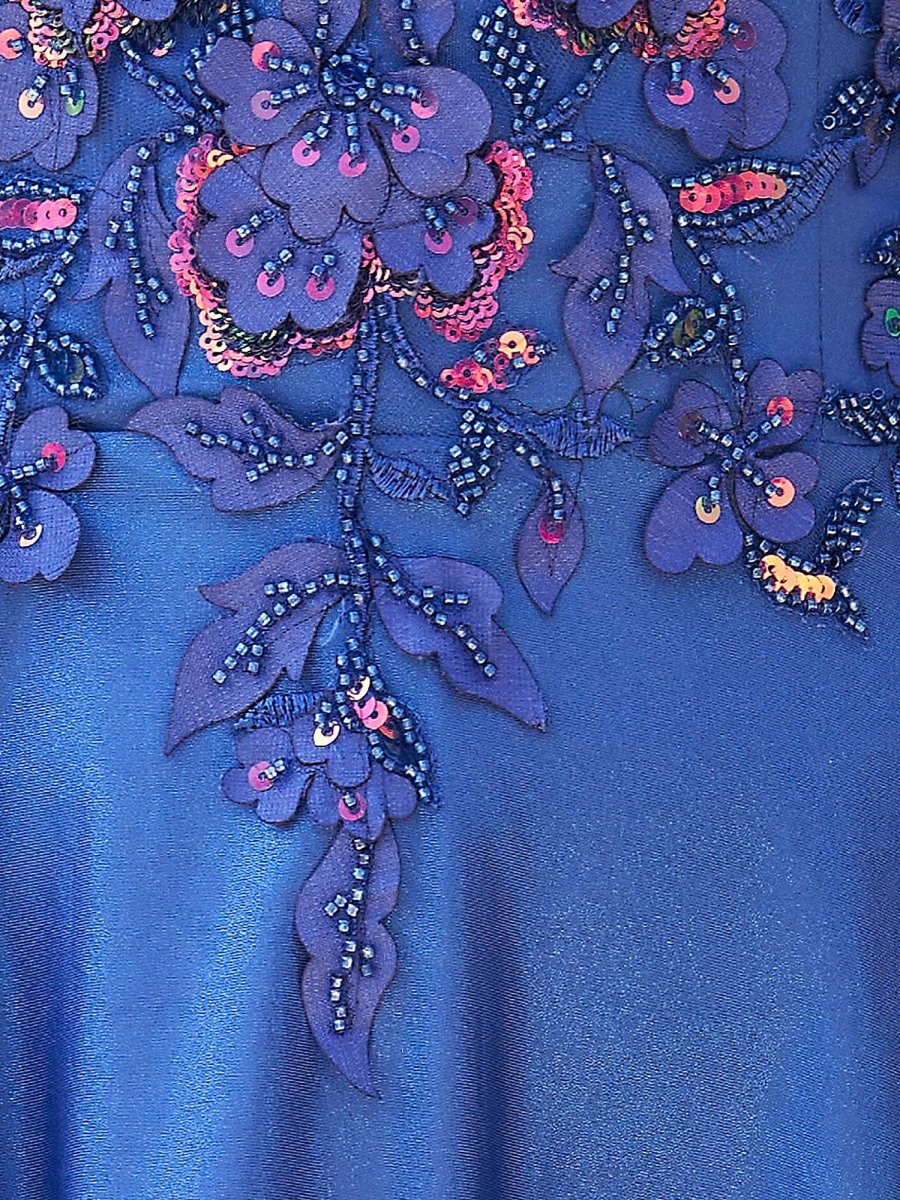 Bex | Royal Blue - A Line Satin V Neck Sequined Homecoming Dresses with Appliques