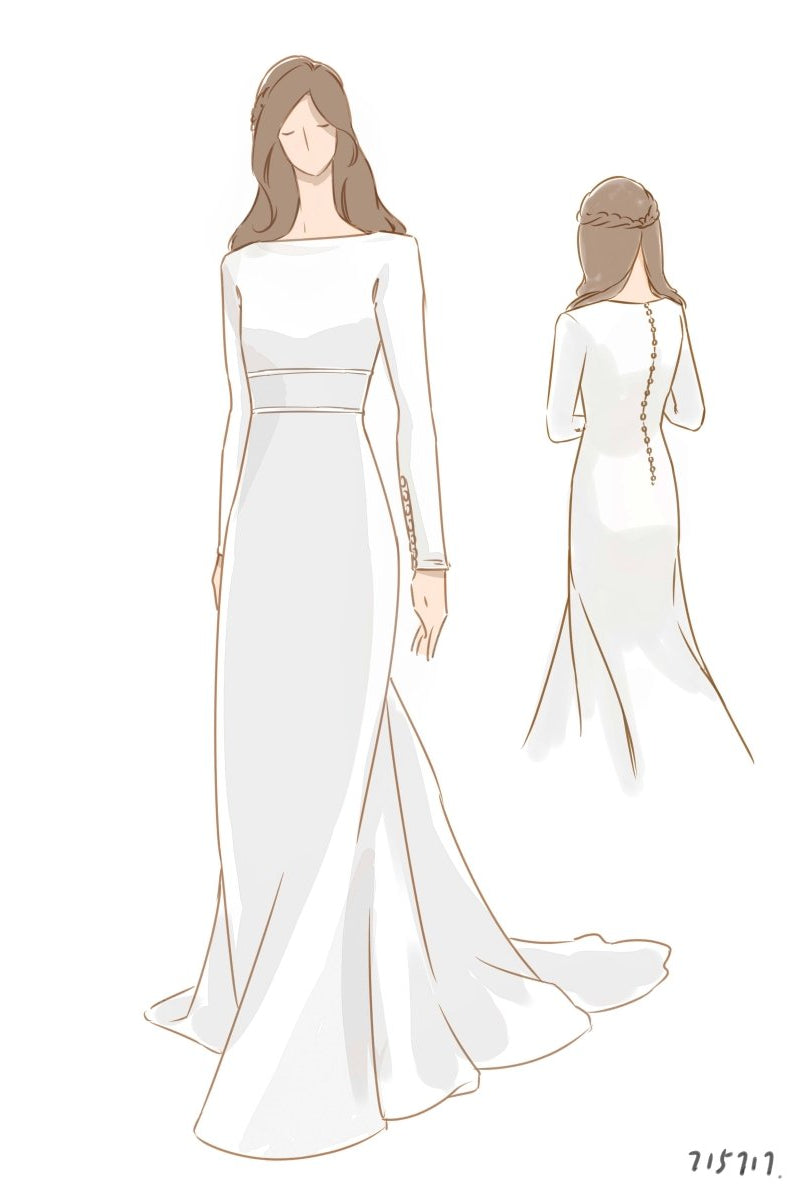 Jessamy | Modest Long Sleeve Satin Wedding Dress With Sweep Train