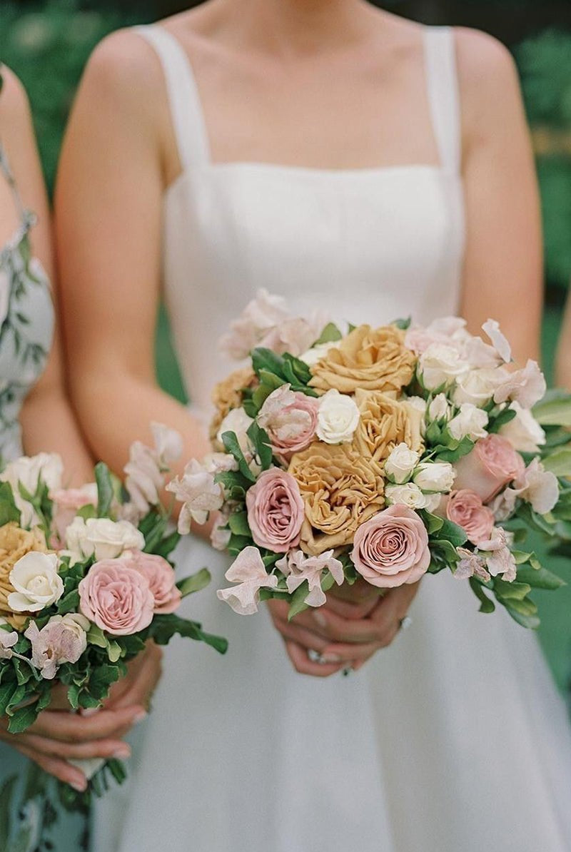 Simple A - Line Square Neck Satin Wedding Dress - KissProm