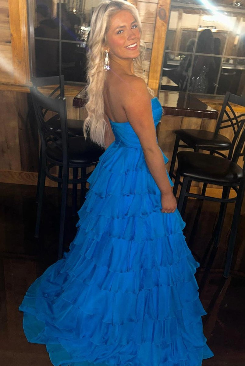 Bindi | Sweetheart Blue Chiffon Tiered A-line Prom Dresses