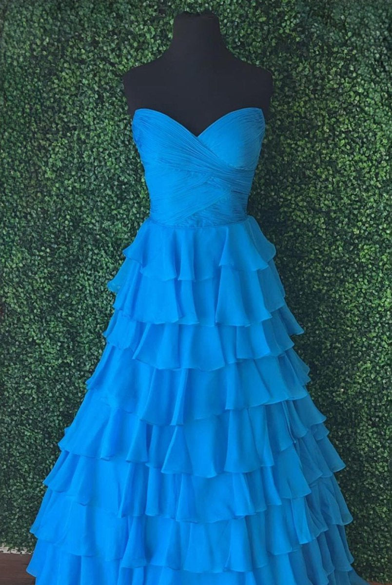 Bindi | Sweetheart Blue Chiffon Tiered A-line Prom Dresses