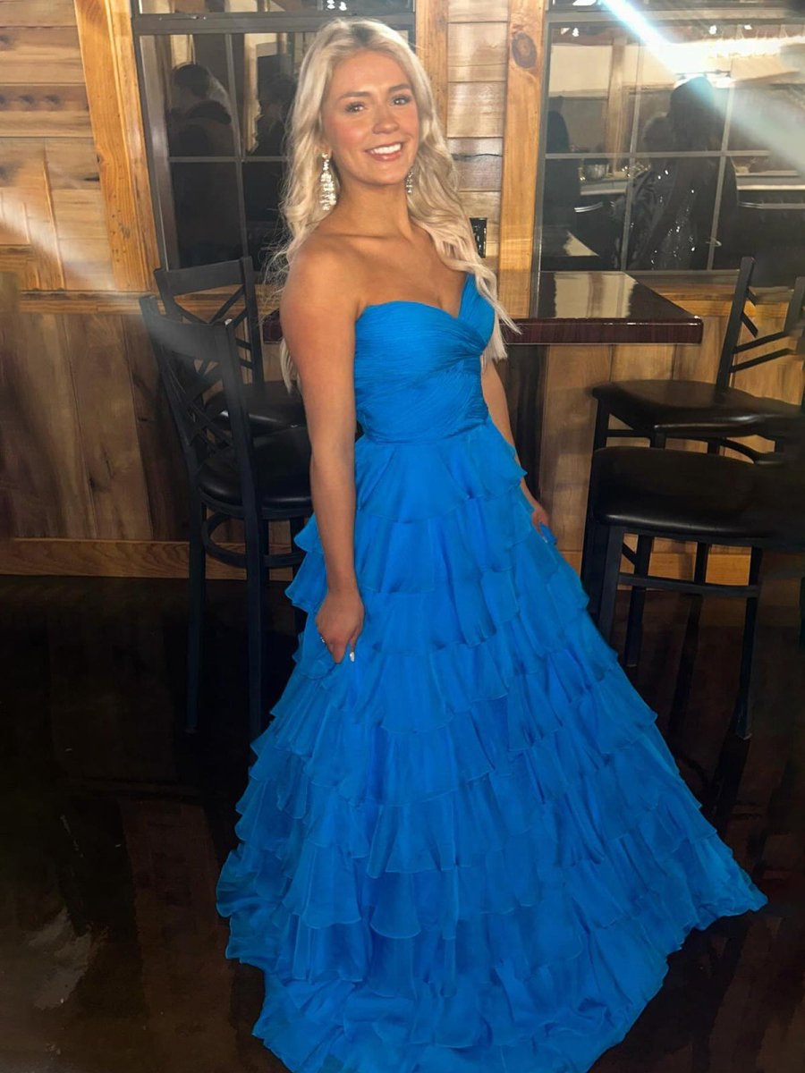 Cute A Line Sweetheart Blue Chiffon Prom Dress with Bow VK5111408