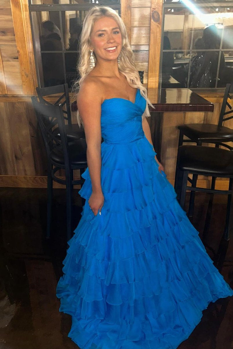 Bindi | Sweetheart Blue Chiffon Tiered A-line Prom Dresses