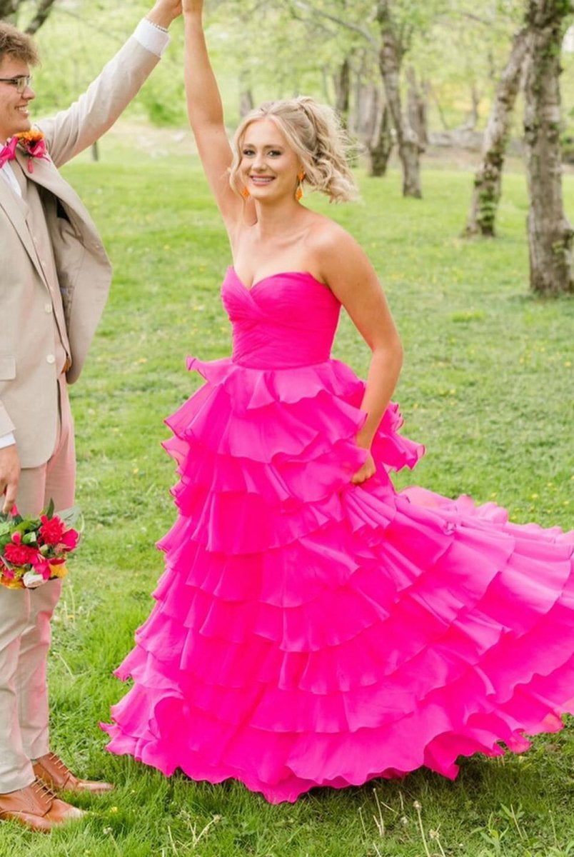 Bindi | Sweetheart Blue Chiffon Tiered A-line Prom Dresses