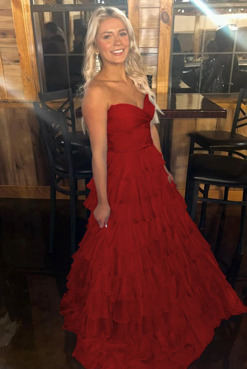 Bindi | Sweetheart Blue Chiffon Tiered A-line Prom Dresses