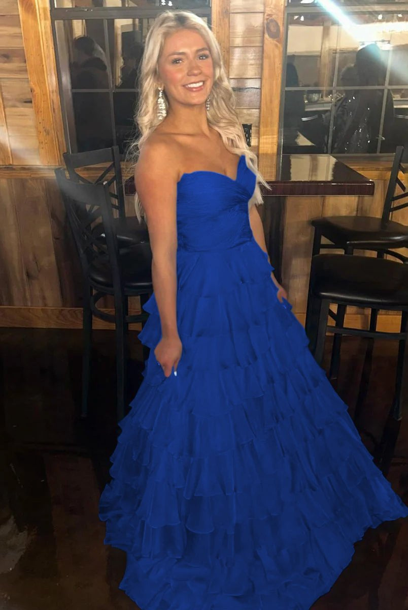 Bindi | Sweetheart Blue Chiffon Tiered A-line Prom Dresses