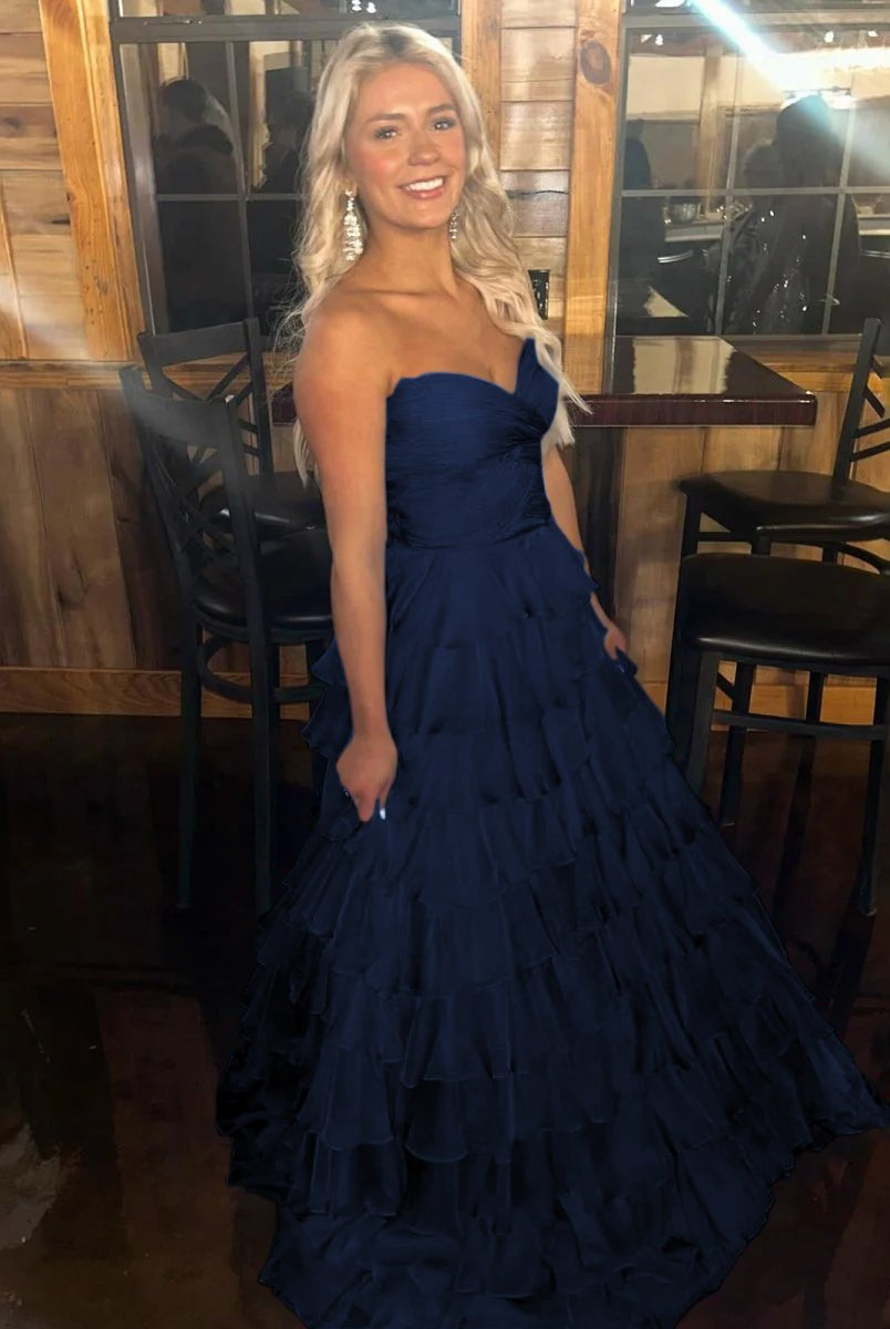 Bindi | Sweetheart Blue Chiffon Tiered A-line Prom Dresses