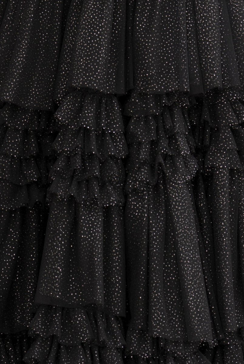 Emerson |A-Line Deep V Neck Tiered Long Glitter Tulle Prom Dress