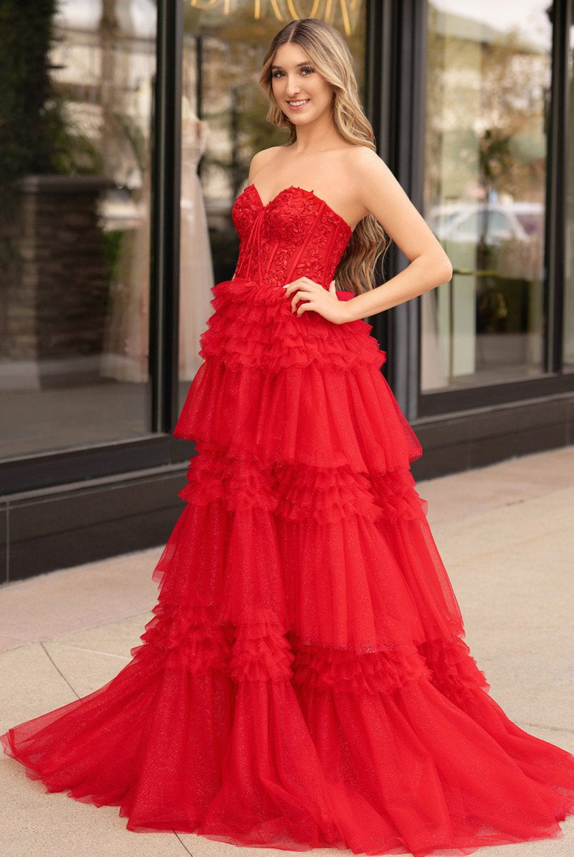 Adelyn |A-Line Sweetheart Tiered Long Tulle Prom Dress