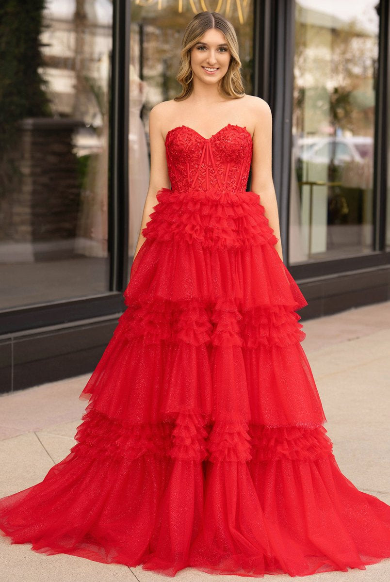 Adelyn |A-Line Sweetheart Tiered Long Tulle Prom Dress