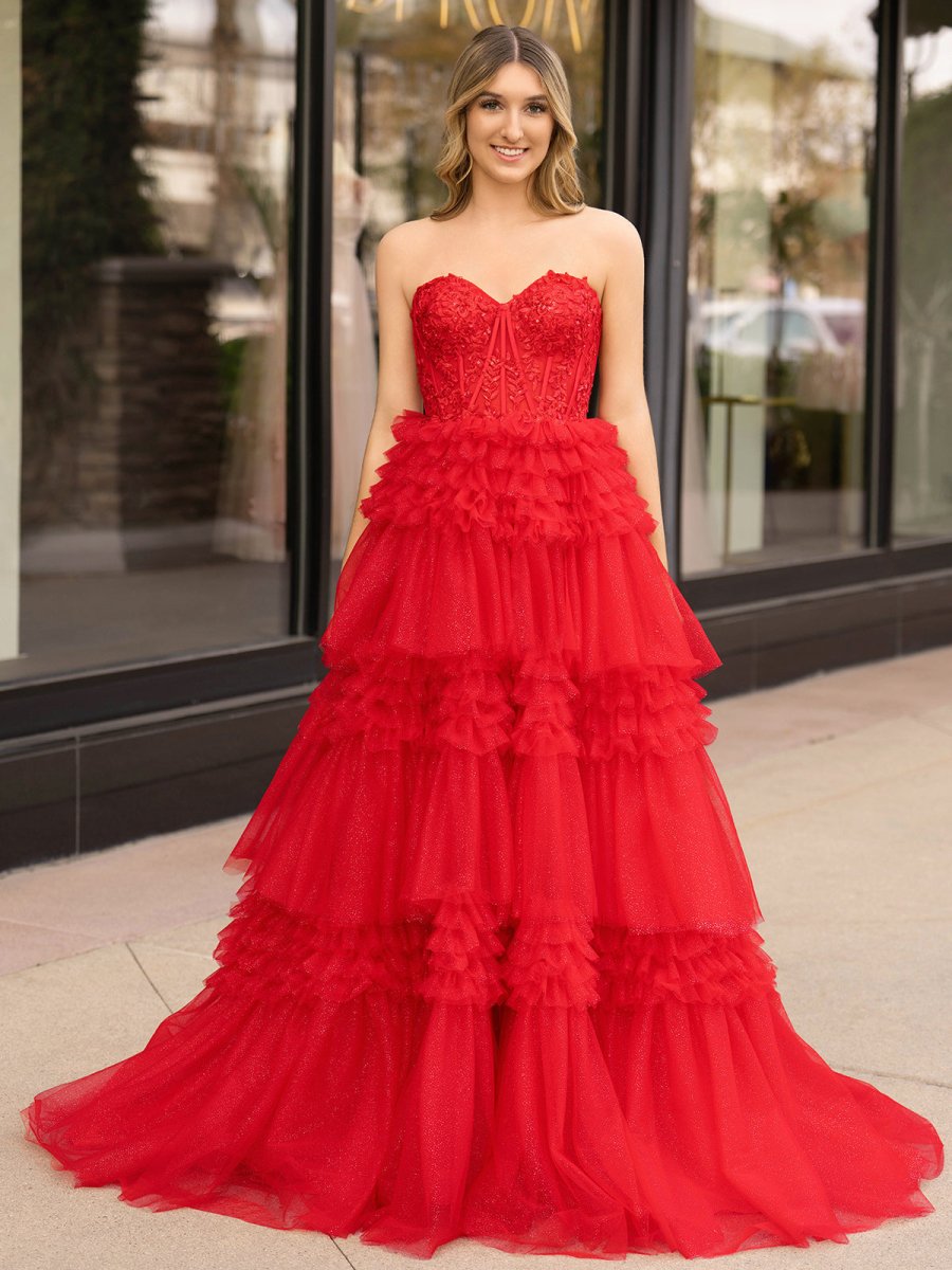 Adelyn |A-Line Sweetheart Tiered Long Tulle Prom Dress