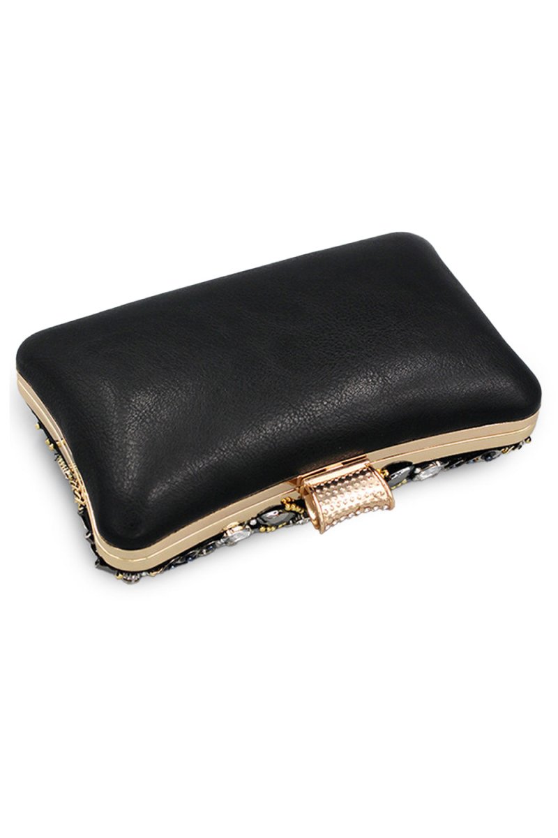 Black Beaded Shoulder Chain Evening Clutch - KissProm