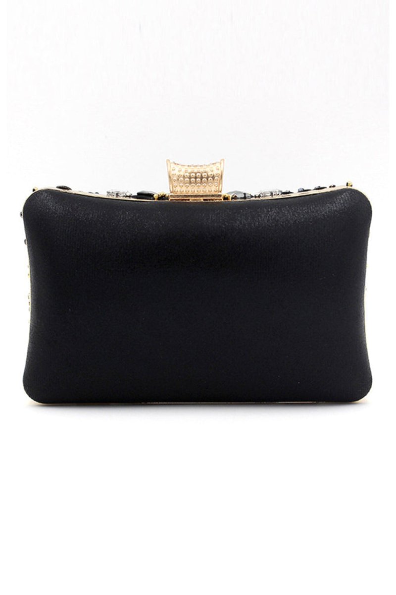 Black Beaded Shoulder Chain Evening Clutch - KissProm