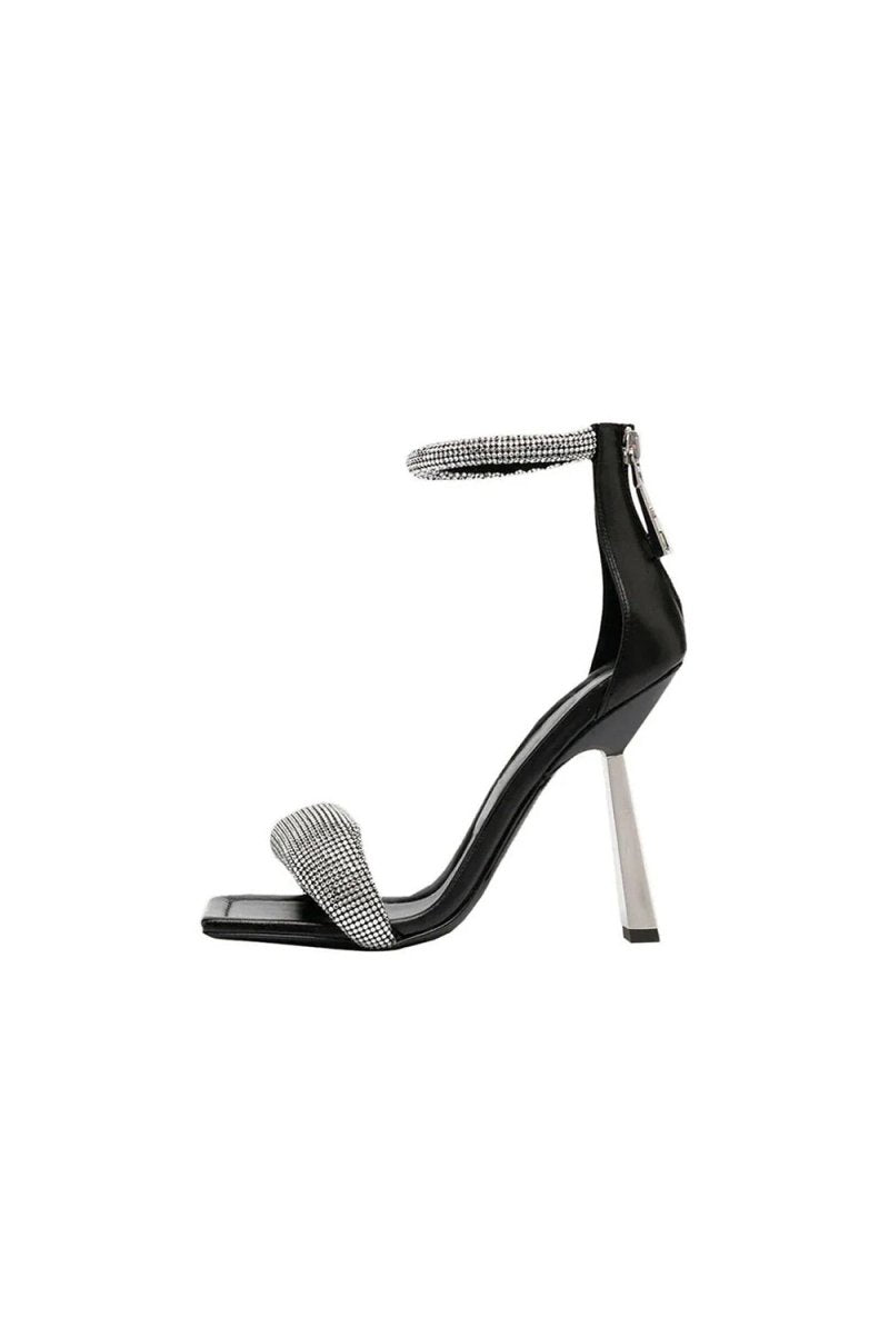 Black Beaded Stiletto Mid Heel Sandals - KissProm