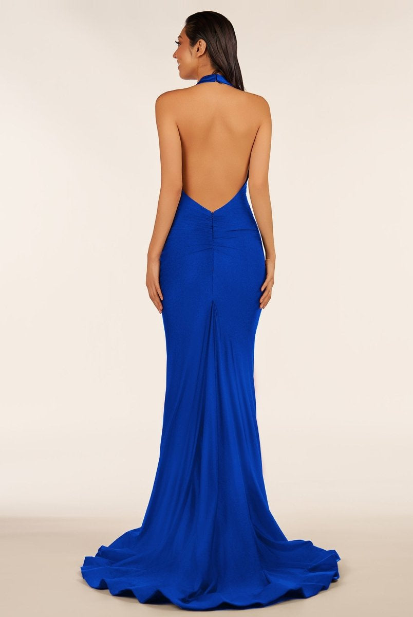 Simple Black Halter Backless Mermaid Long Prom Dress