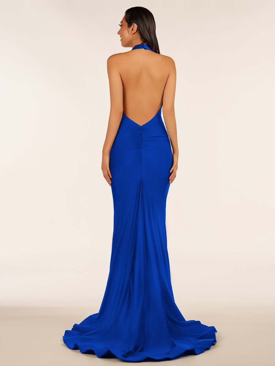 Simple Black Halter Backless Mermaid Long Prom Dress