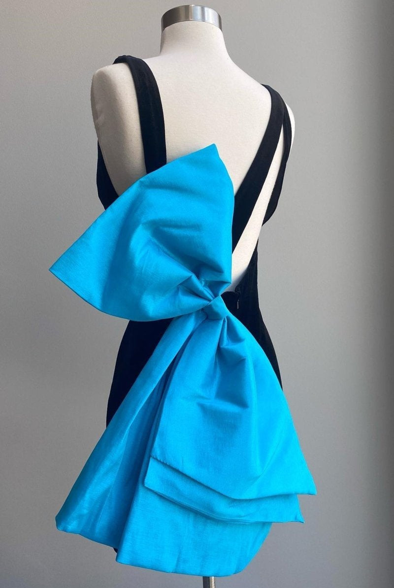 Blocca | Black Plunge V Bow Back Bodycon Mini Party Dress