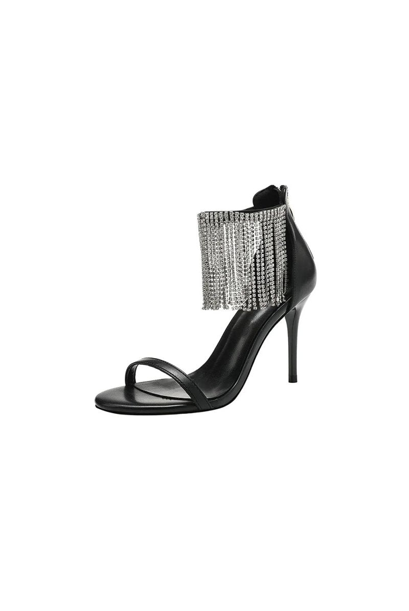 Black Rhinestone Thick High Heels - KissProm