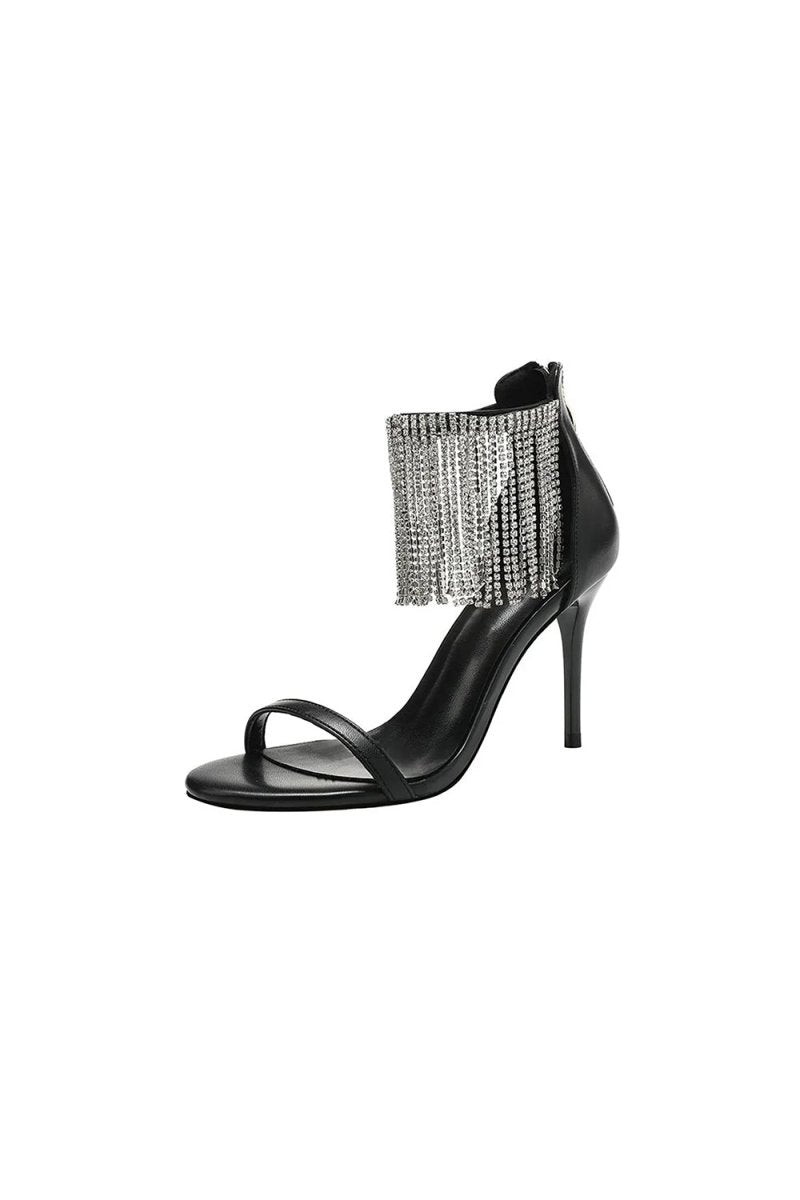 Black Rhinestone Thick High Heels - KissProm