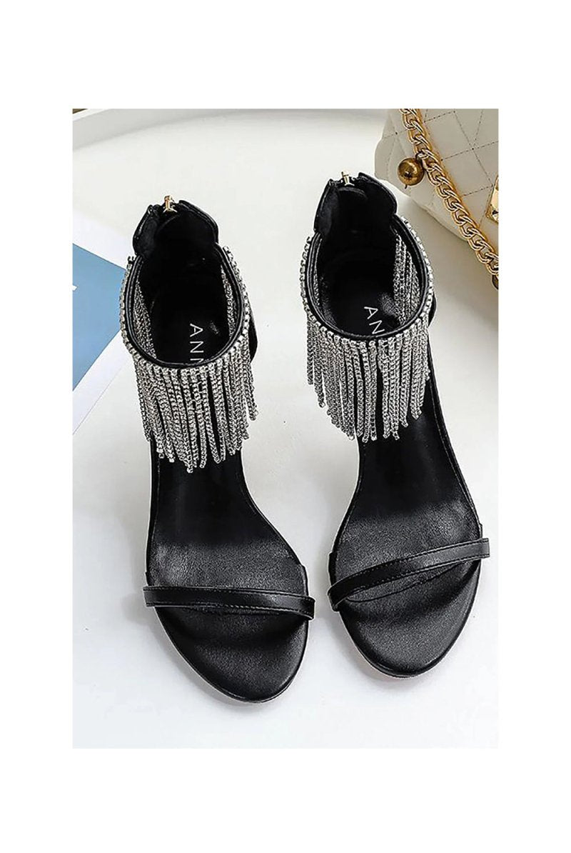 Black Rhinestone Thick High Heels - KissProm