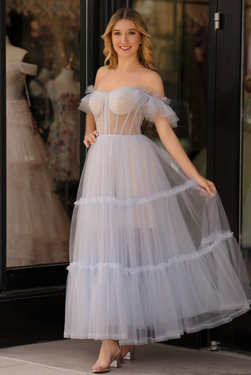 Katalina |A-Line Corset Ruffled Tulle Prom Dress
