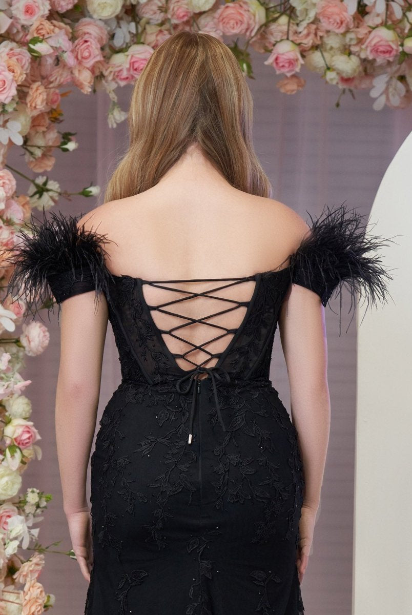 Elaina |Mermaid Deep V Neck Feather Lace Long Prom Dress