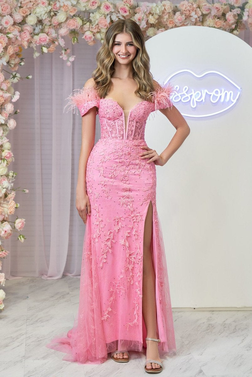 Elaina |Mermaid Deep V Neck Feather Lace Long Prom Dress