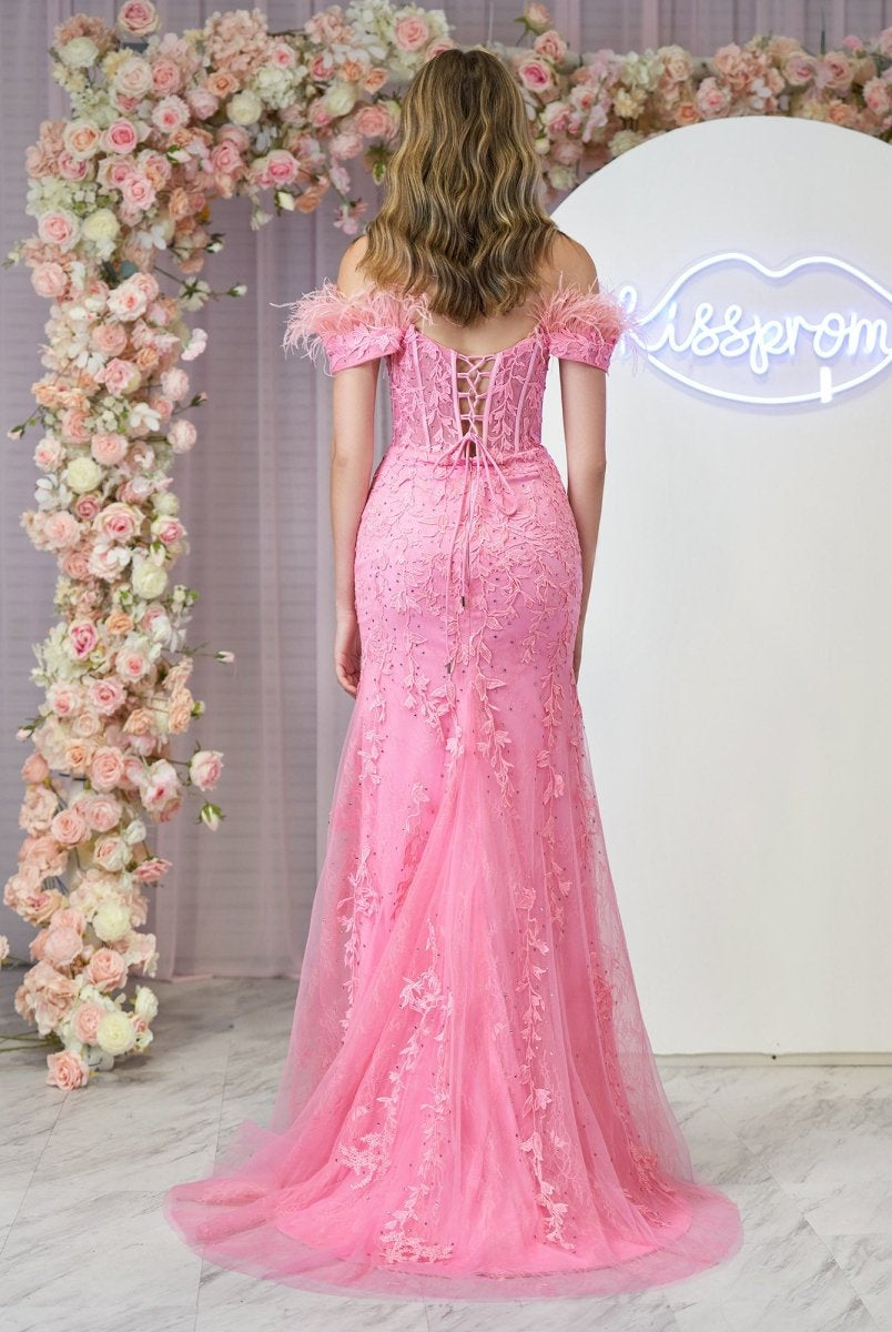 Elaina |Mermaid Deep V Neck Feather Lace Long Prom Dress