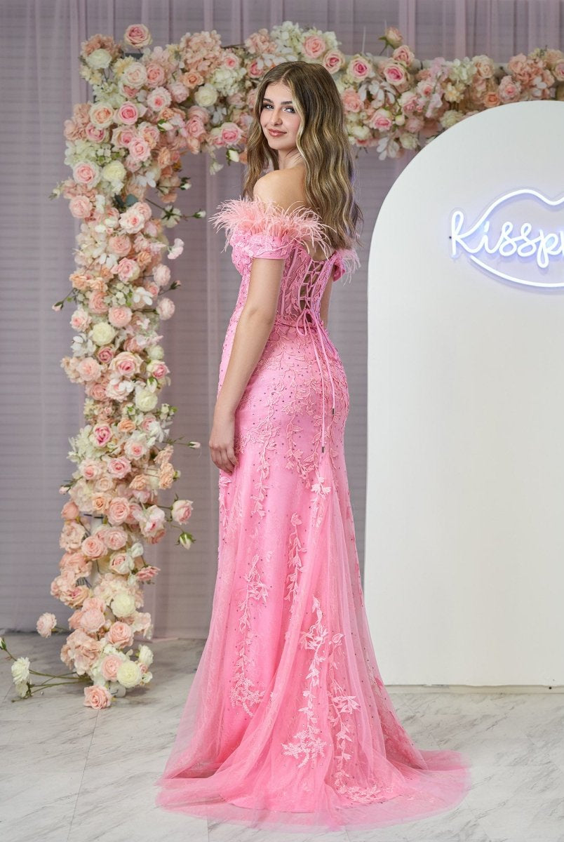 Elaina |Mermaid Deep V Neck Feather Lace Long Prom Dress