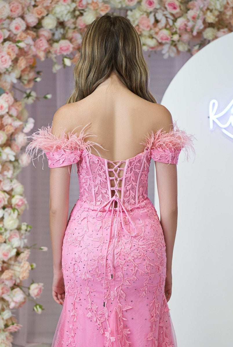 Elaina |Mermaid Deep V Neck Feather Lace Long Prom Dress