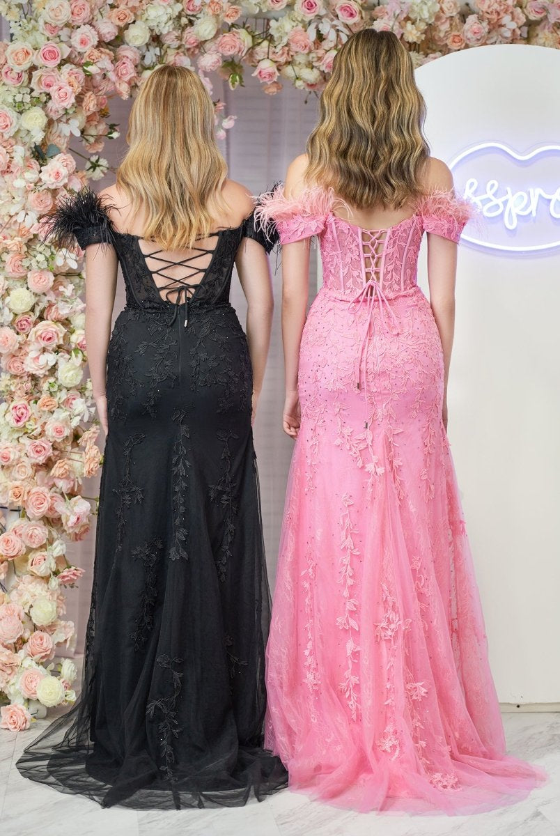 Elaina |Mermaid Deep V Neck Feather Lace Long Prom Dress