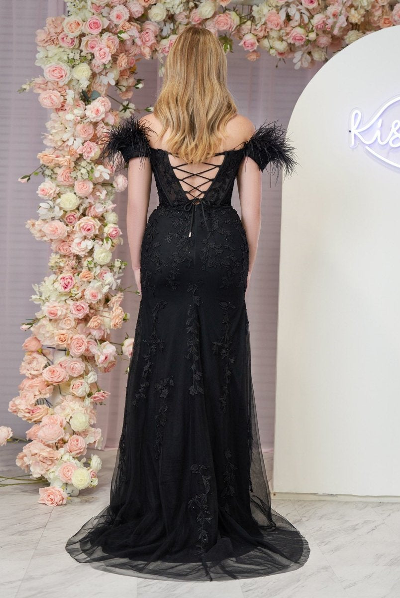 Elaina |Mermaid Deep V Neck Feather Lace Long Prom Dress