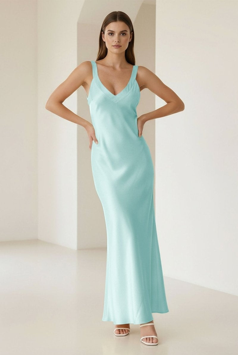 Bliss | Yellow Mermaid Satin V Neck Long Party Dress - KissProm