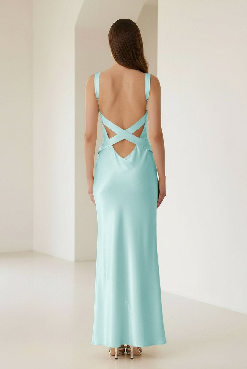 Bliss | Yellow Mermaid Satin V Neck Long Party Dress - KissProm