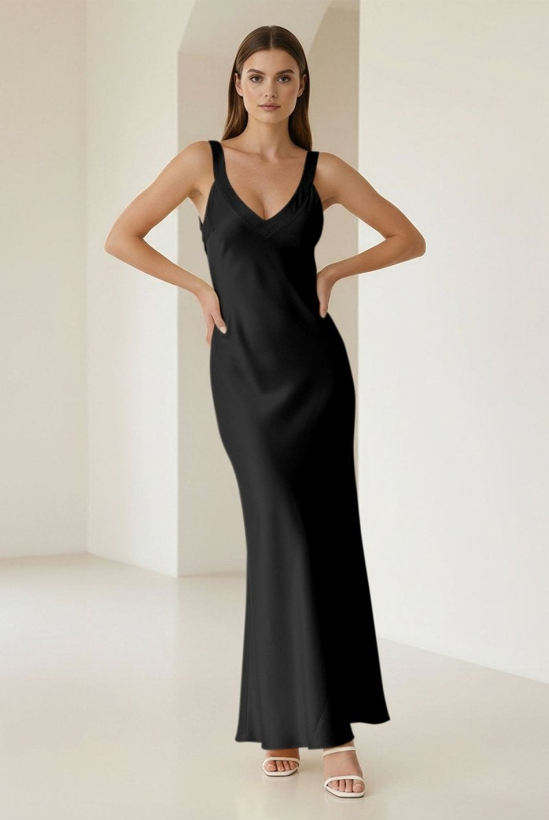 Bliss | Yellow Mermaid Satin V Neck Long Party Dress - KissProm