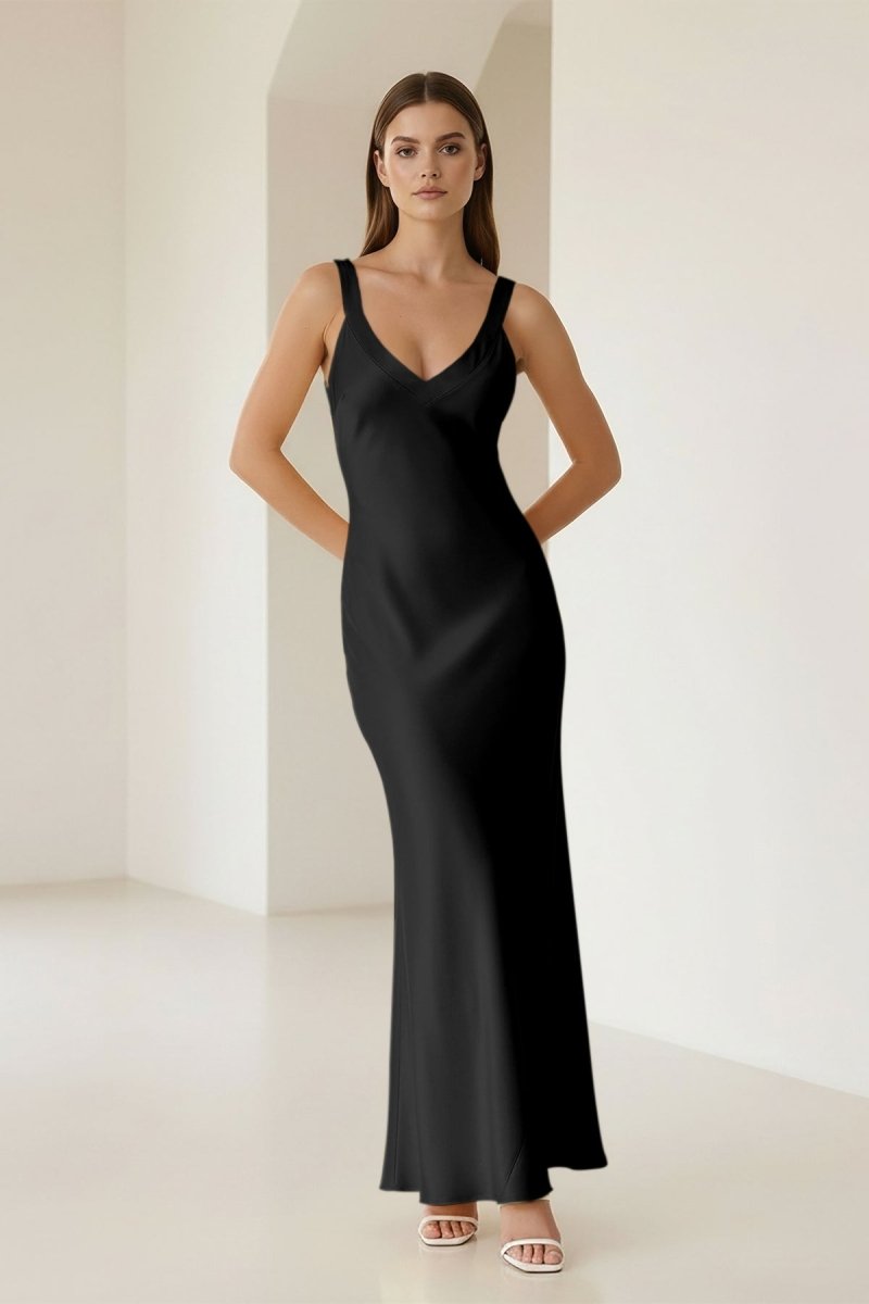 Bliss | Yellow Mermaid Satin V Neck Long Party Dress - KissProm