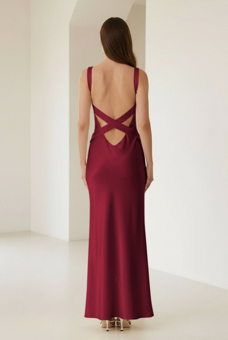 Bliss | Yellow Mermaid Satin V Neck Long Party Dress - KissProm