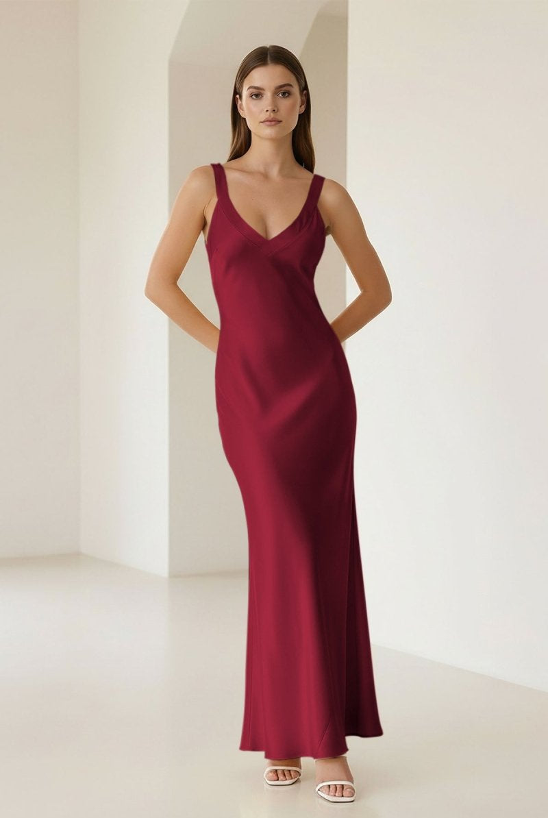 Bliss | Yellow Mermaid Satin V Neck Long Party Dress - KissProm