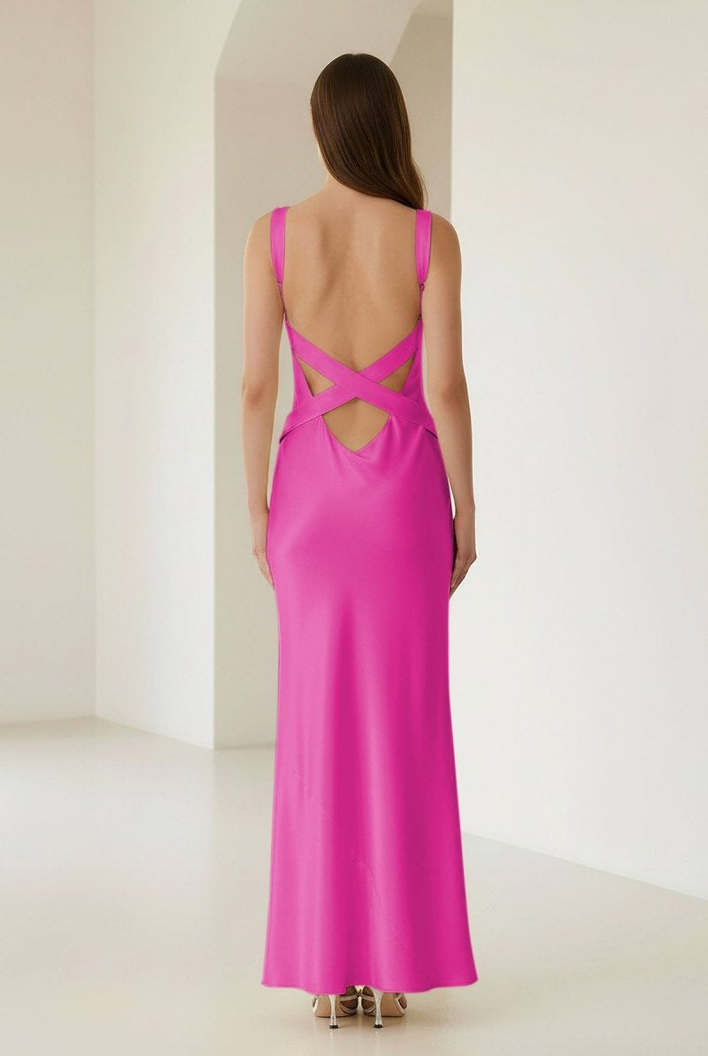 Bliss | Yellow Mermaid Satin V Neck Long Party Dress - KissProm